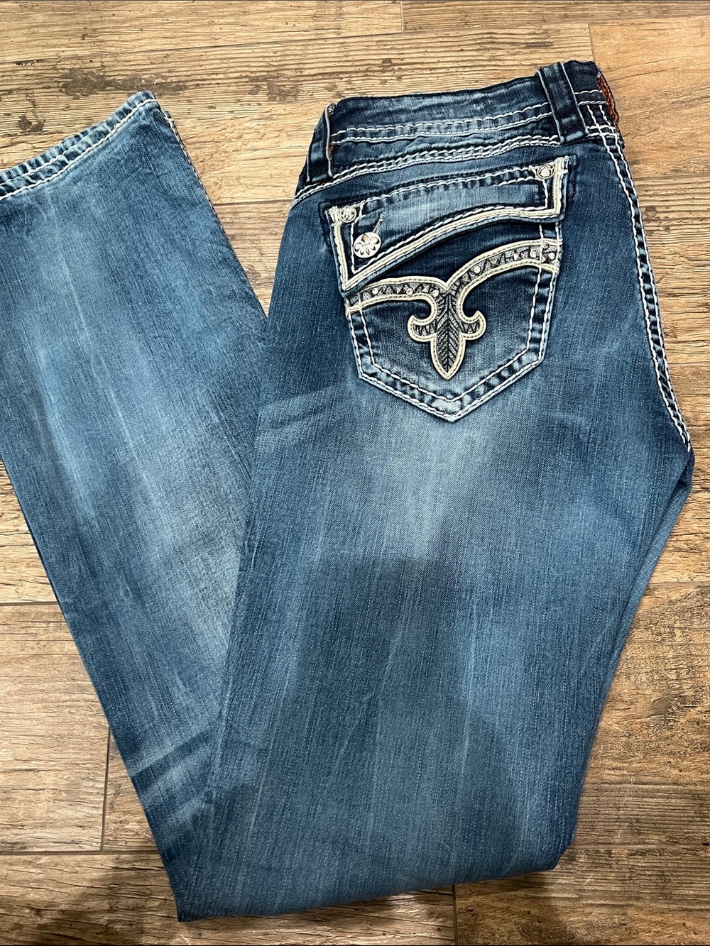 Rock Revival Denim Jeans with Embroidered Back Pocket - Blue - Picture 2 of 8